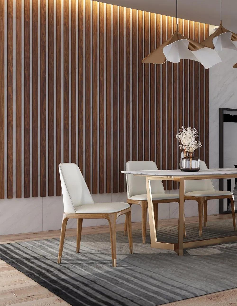 Modern Table Set Dining Room Restaurant Furniture with Popular PU Leather Fabric Chairs