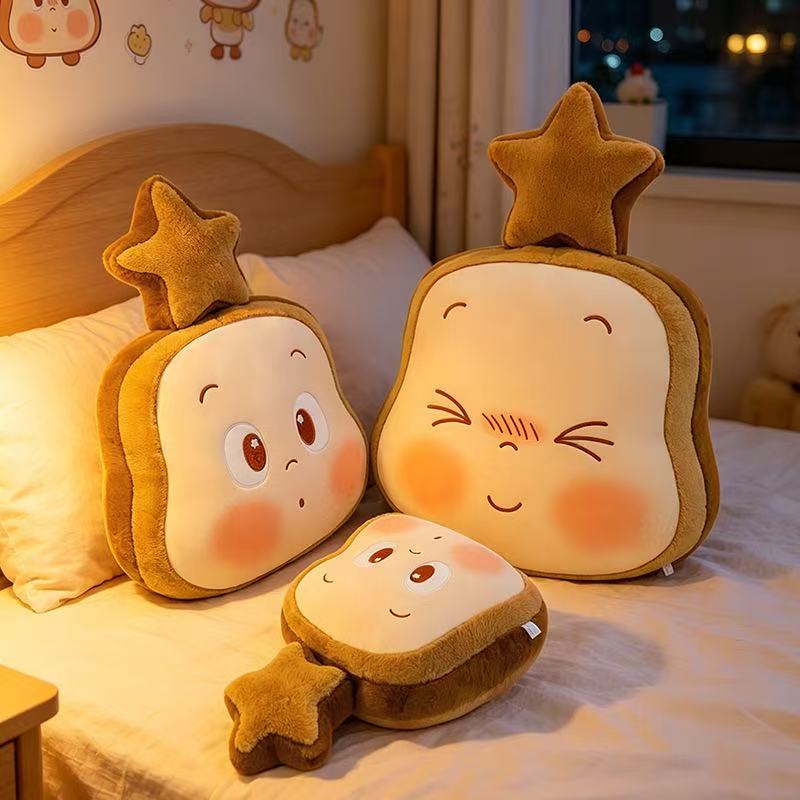 Cute Toast Bread Plush Pillow Toy Soft Star Topped Bread Stuffed Cushion Wholesale Cute Collectible Plush Doll KidsBirthday GIft