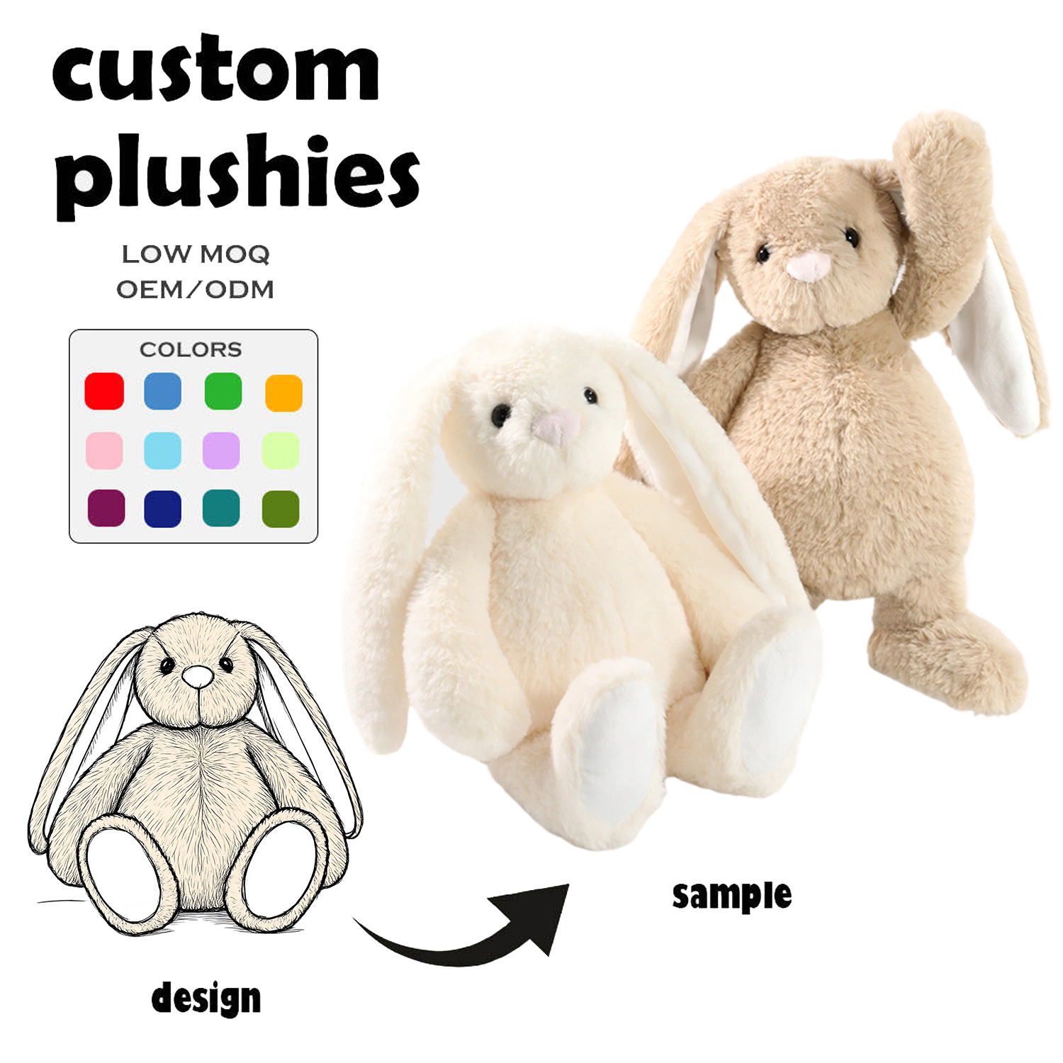 OEM Custom Soft Plush Toy Bunny Rabbit Dolls New Design Cartoon Stuffed Animal Birthday Unisex Wholesale Gift with Long Ears