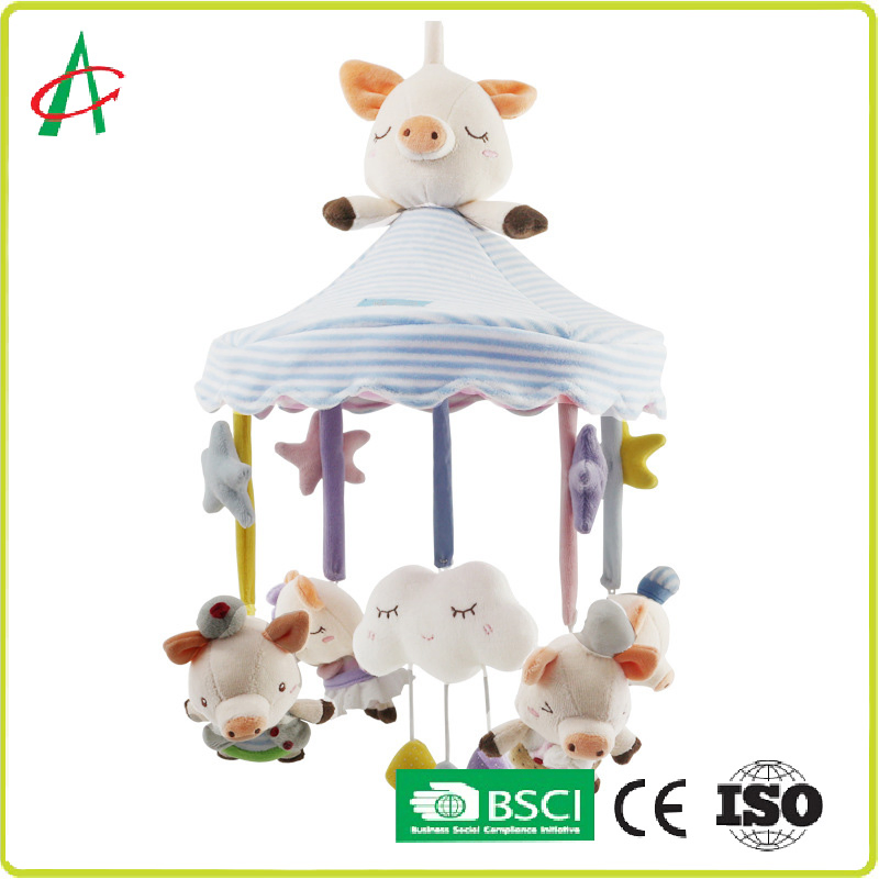 Pig Stuffed Animal Plush Hanging Toy with Rattle Music for Baby