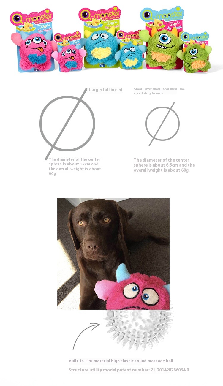 New Design Qmonster Pet Squeaky Plush Toy Treasure Sound TPR Massage Oral Elastic Dog Toy Plush Pet Supplies