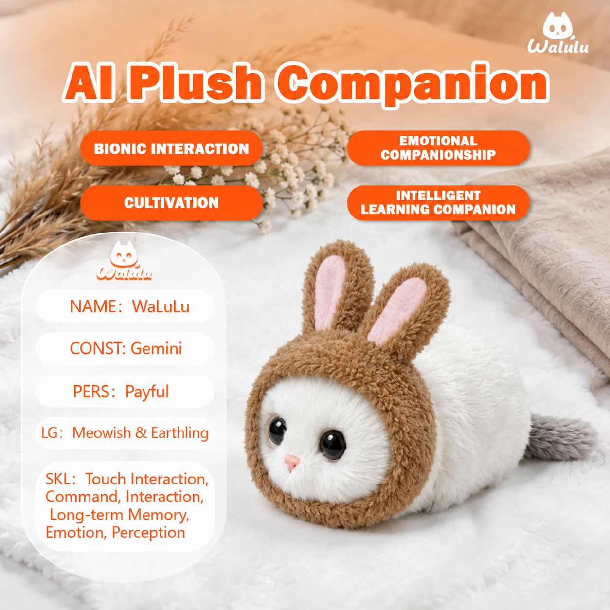 Walulu Interactive Cat Toy Custom OEM ODM Bot Plush Smart Talking Pet for Children Emotional Play Wholesale Supplier