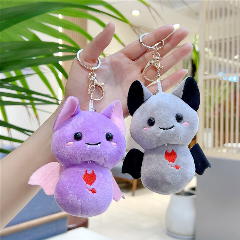 Fashion 12cm Cute Cartoon 3D Soft Plush Fur Bat Keychain Pendant Claw Machine Doll Plush Filling Animal Toy Halloween Gift