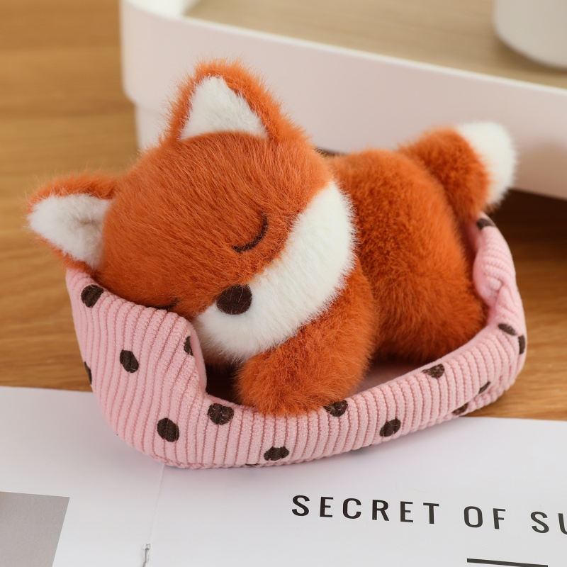 New Arrival Plush Sleeping Bunny Fox Pig with Bed Stuffed Animal Desk Decoration Soft Little Koala Cat Puppy Lying Doll with Bed