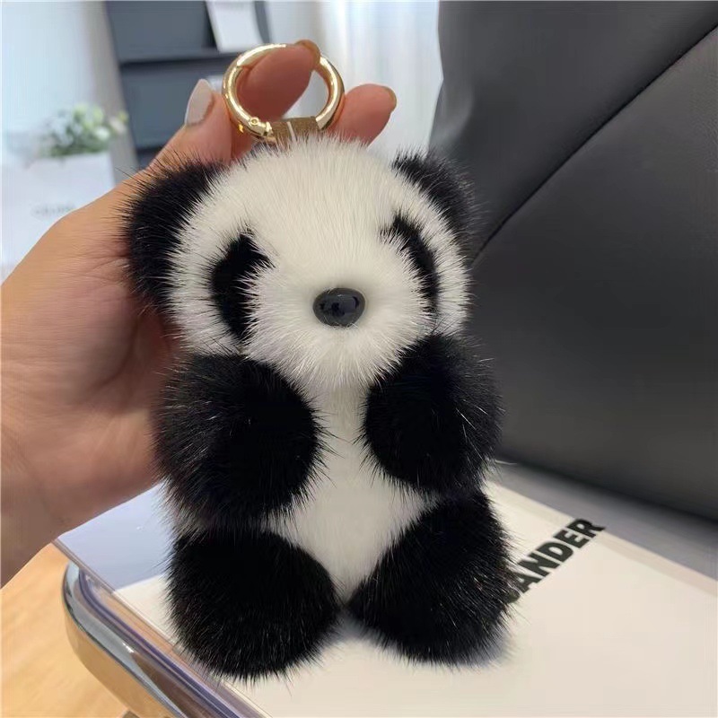 Wholesale 13/15cm Kawaii Panda Plush Keychains Toys Stuffed Animal Doll Faux Mink Fur Panda Bag Charm Doll Key Chain for Gifts