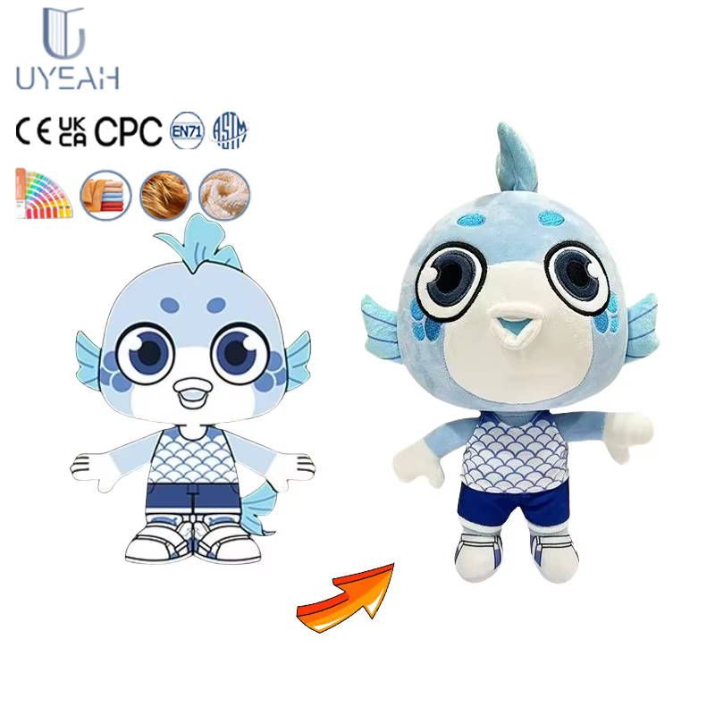 Uyeah Factory OEM/ODM Custom Mini Plush Toys Personalized Design Soft Stuffed Animal Doll Cartoon Fish Shark Plush Toys for Gift