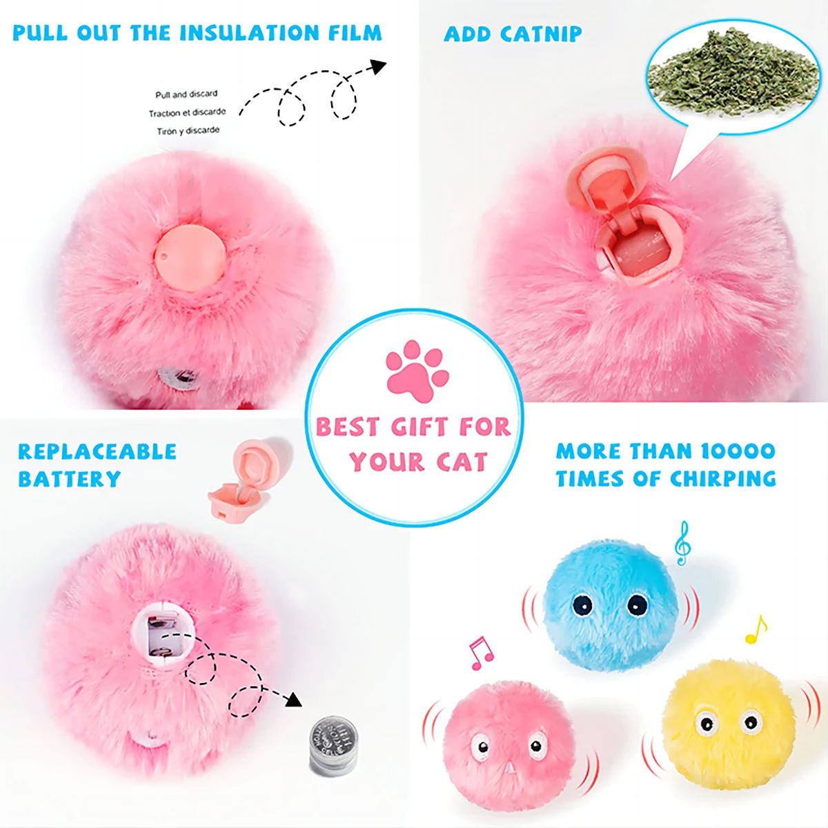 Wholesalers Luxury Classic Interactive Ball Smart Catnip Training Toy Plush Electric Kitten Squeak Sounding