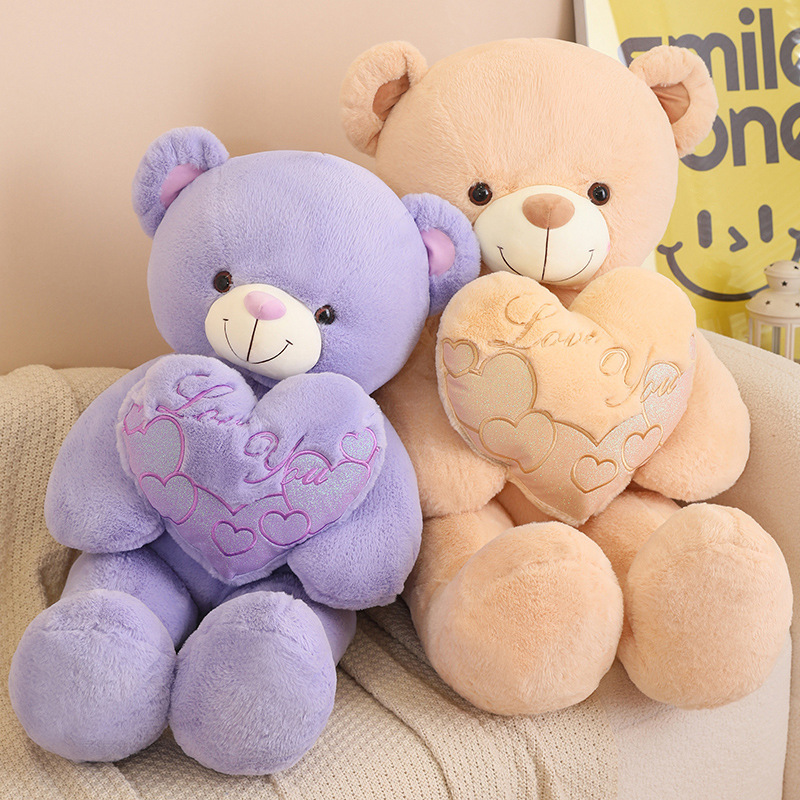 Purple Heart Teddy Bear Plush Toy Valentine's Day Giant Human Size Bear Stuffed Animal Doll Super Soft Toys Sleeping Long Pillow