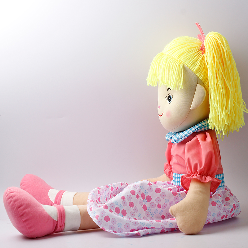 Blond Hair Wearing Floral Dress Lovely Stuffed Toy Soft Plush Rag Doll