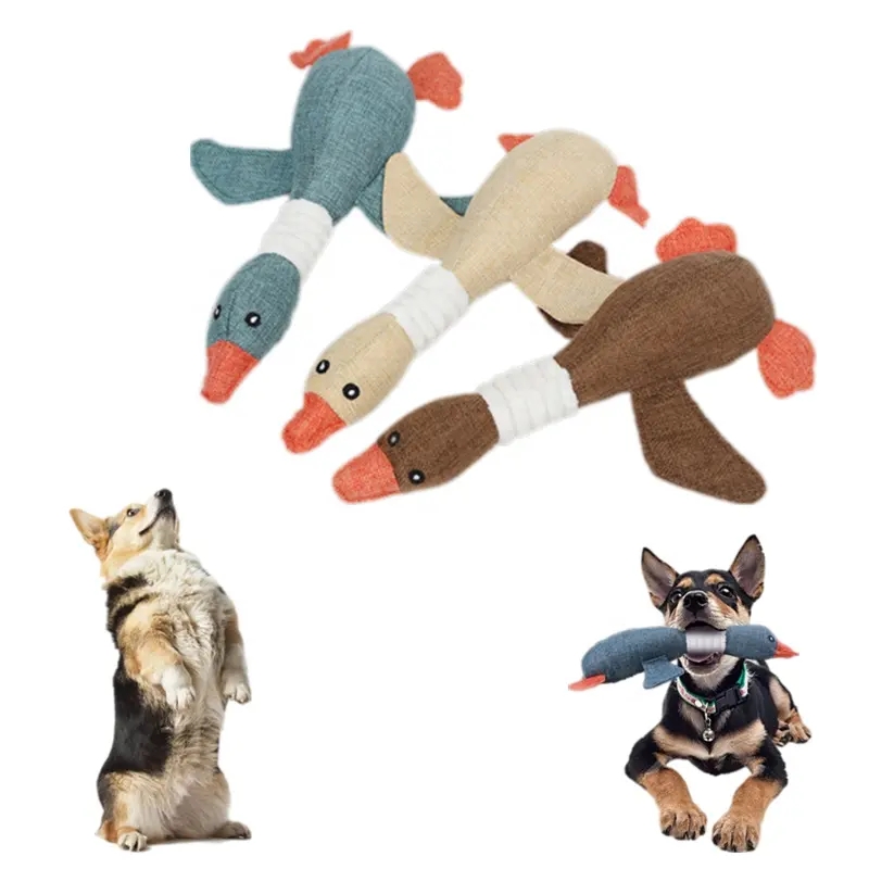 Custom Stuffed Animal Toys Dog Plush Toy Linen Duck Wild Goose Shape Bite-resistant Interactive Pet Squeaky Chew Toy