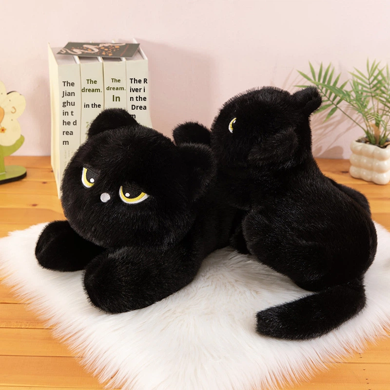 Lying Black Cat PP Cotton Plush Ornament-Can Be Used As Doll Pillow Unisex Holiday Gift Long Decoration