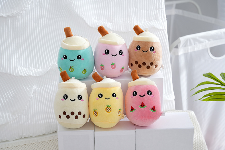 Mini Milk Tea Coffee Cup Toy Stuffed Boba Tea Fruit Plush Toy Keyring Custom Lovely Plush Keychain Bag Charms