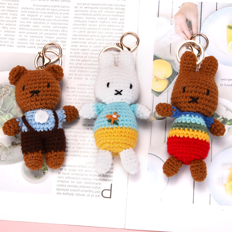 Keychain Plush Toys Rabbit and Bear Animal Kawaii Plush Anime Keychain Pendant Cute Cartoon Plush Keychain for Handbags and Car