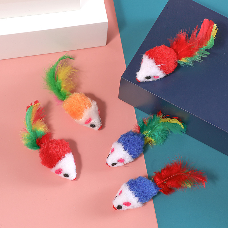 Realistic Modern Fashion Gray &amp; Colorful Furry Plush Mouse Cat Toy-Interactive Exercise Toy