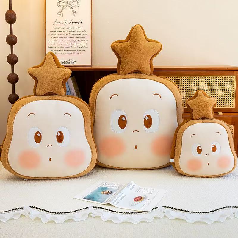 Cute Toast Bread Plush Pillow Toy Soft Star Topped Bread Stuffed Cushion Wholesale Cute Collectible Plush Doll KidsBirthday GIft