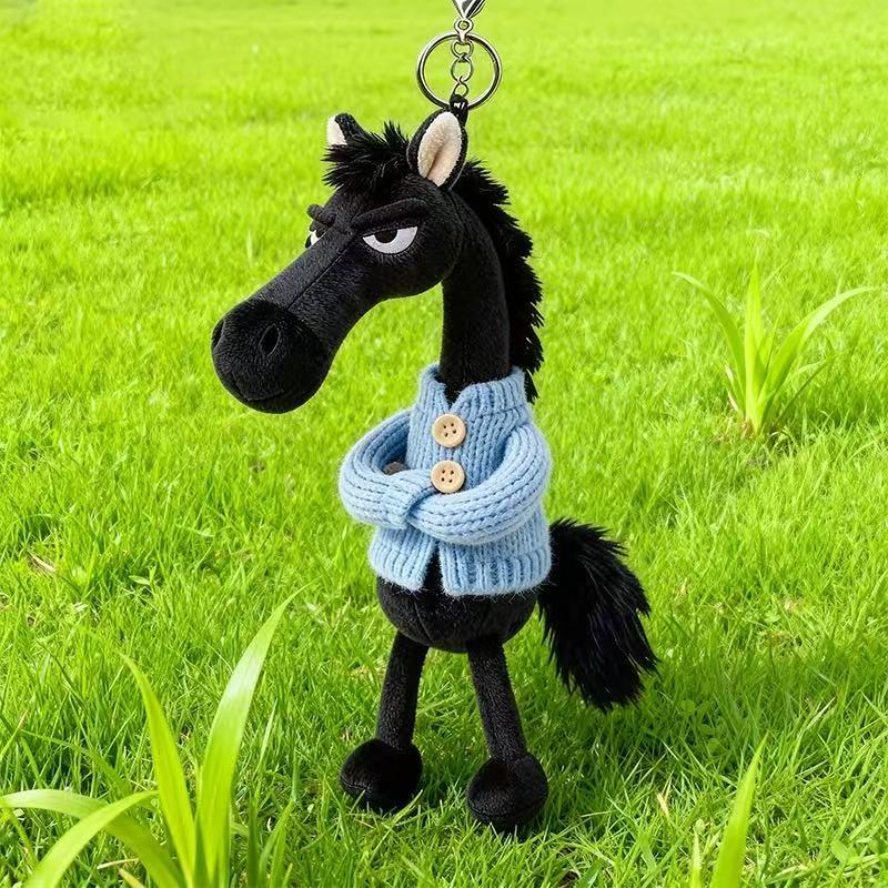 2026 New High-Cool Black Soft Eco-Friendly Horse Pendant Bag Charm Keychain Plush Toy Doll Figurine