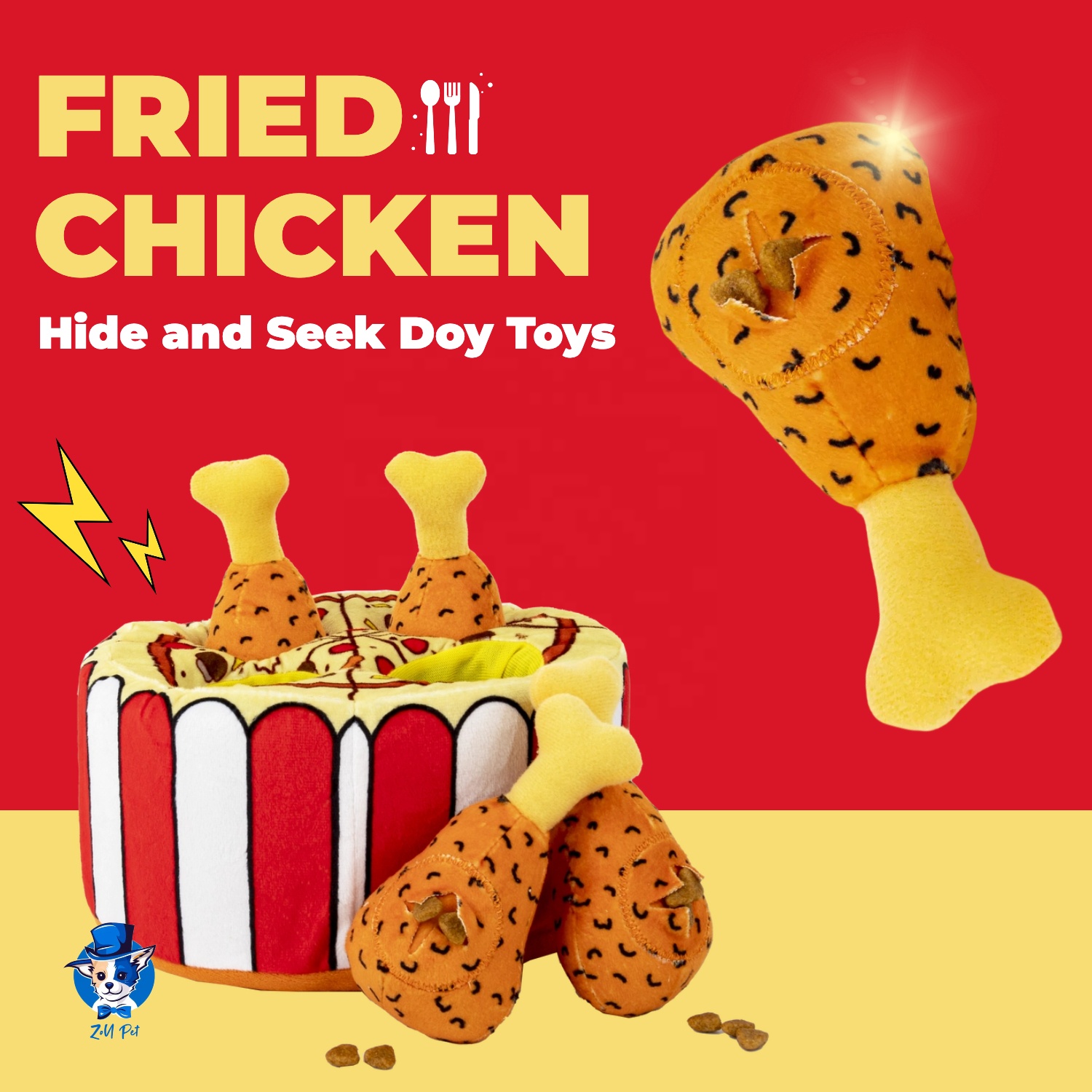 In Stock Plush Enrichment Dog Squeak Toys Fried Chicken Legs Pizza Snuffle Squeaky Puzzle Cognitive Toys for Dogs