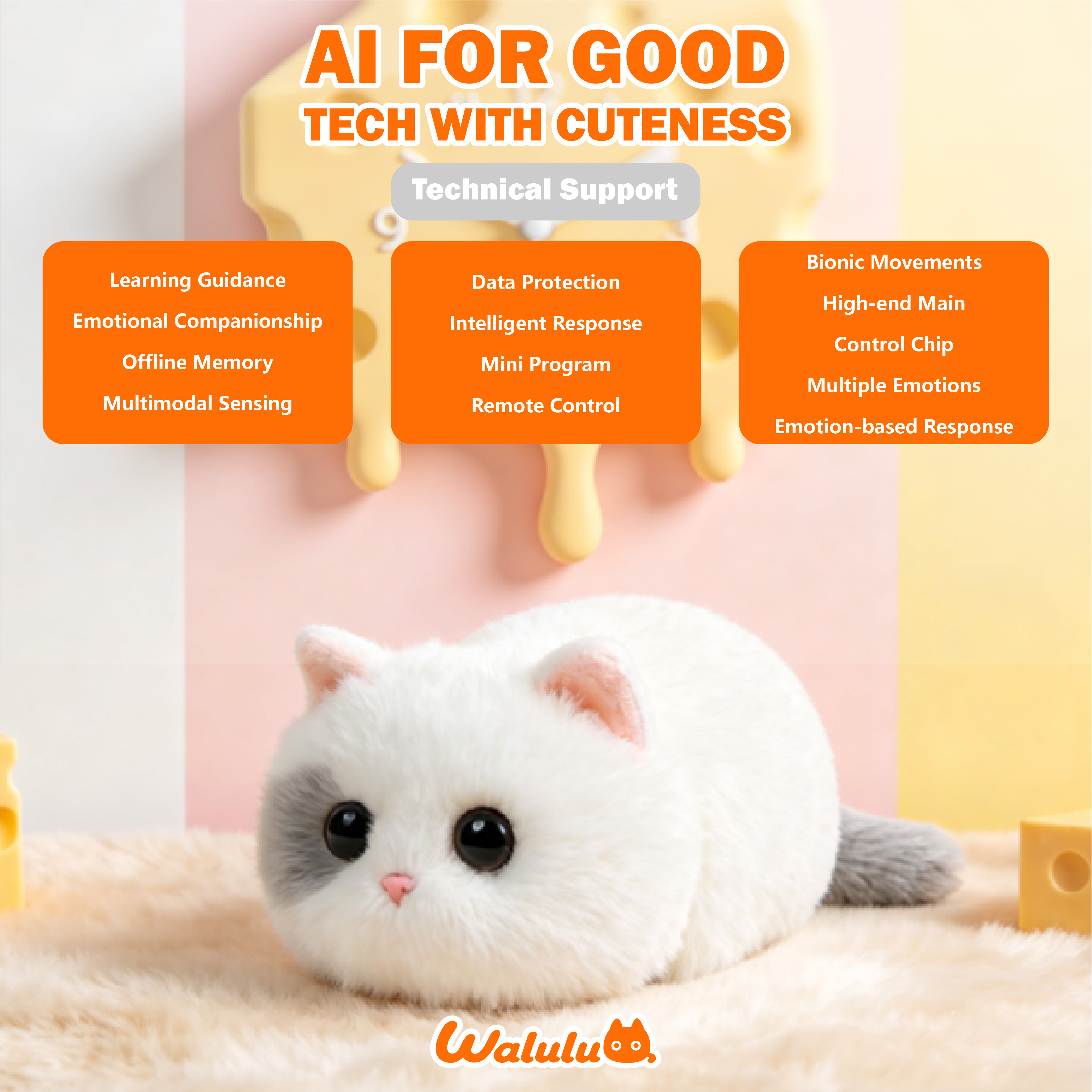 Walulu Stuffed Animals Super Soft cat Doll Style Robot Toy Educational Animal Cute Cat Custom Mini Plush Toys