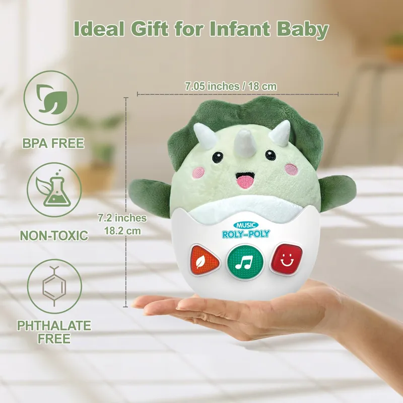 Baby Musical Soft Plush Stuffed Animal Dinosaur Roly-Poly Toy