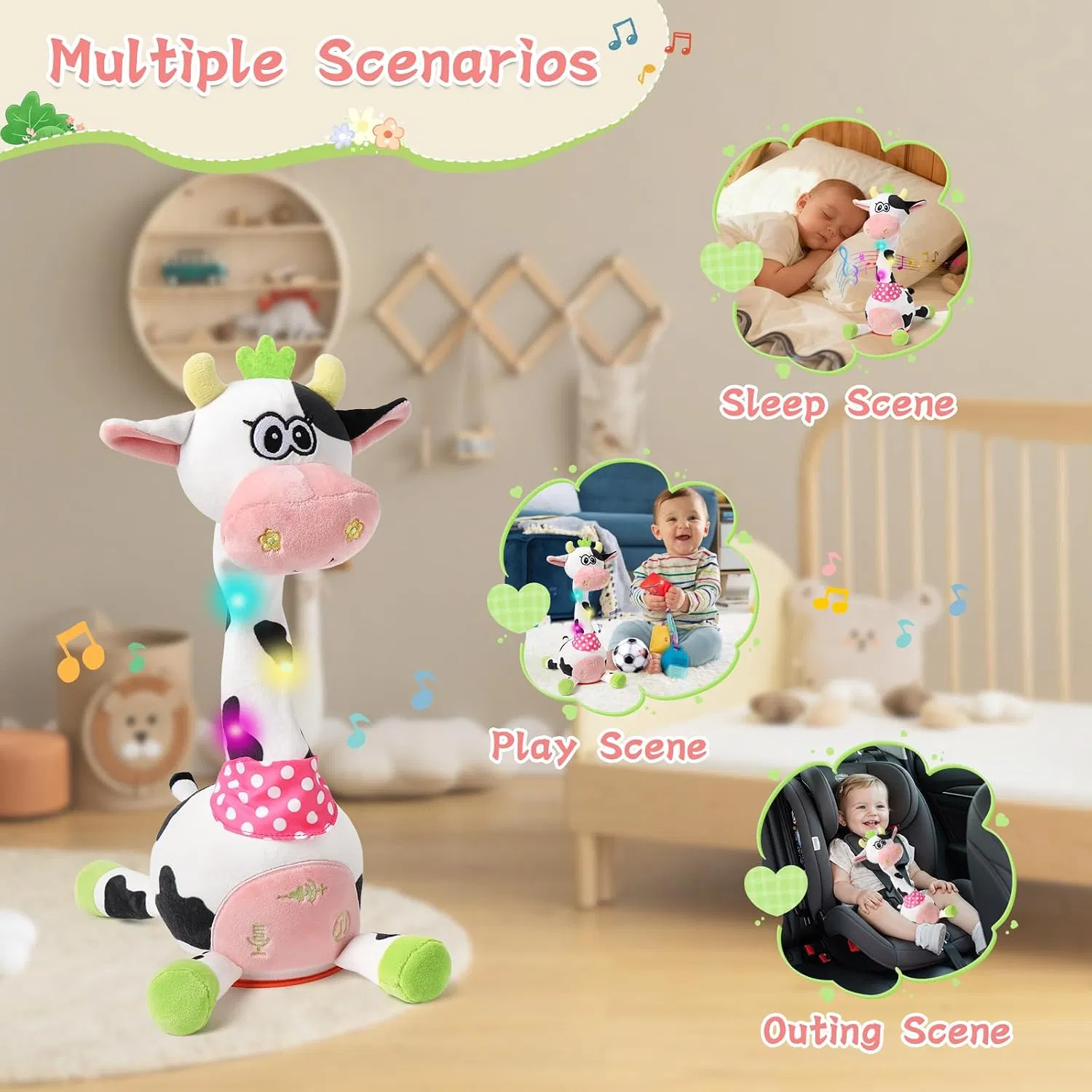 Repeating Talking Dancing Giraffe Light up Musical Plush Toy, Electric Swing Neck Glowing Giraffe Stuffed Doll for Infant Early Education