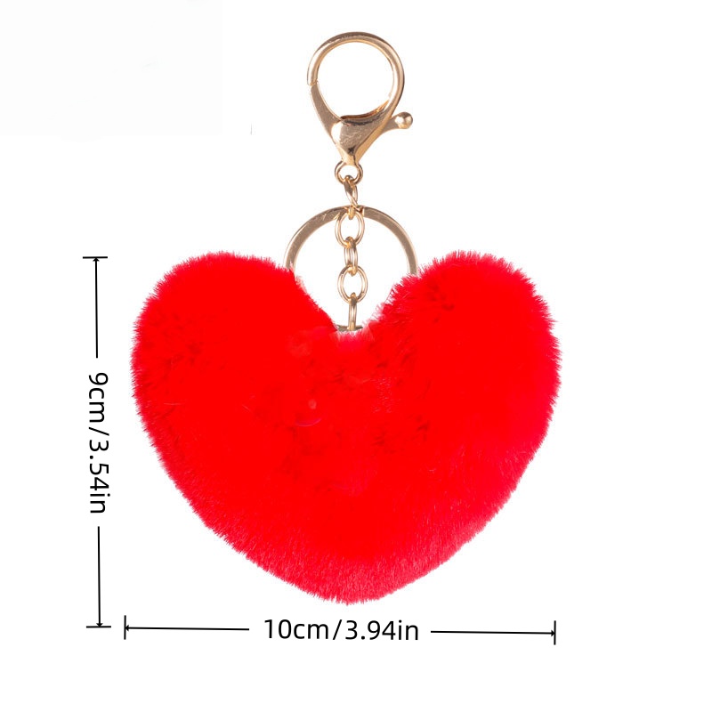 Factory Direct Sale Heart Keychain Red Plush Toy Bag Charm Felt Fluffy Pink Ring Shape Key Chain Plushy
