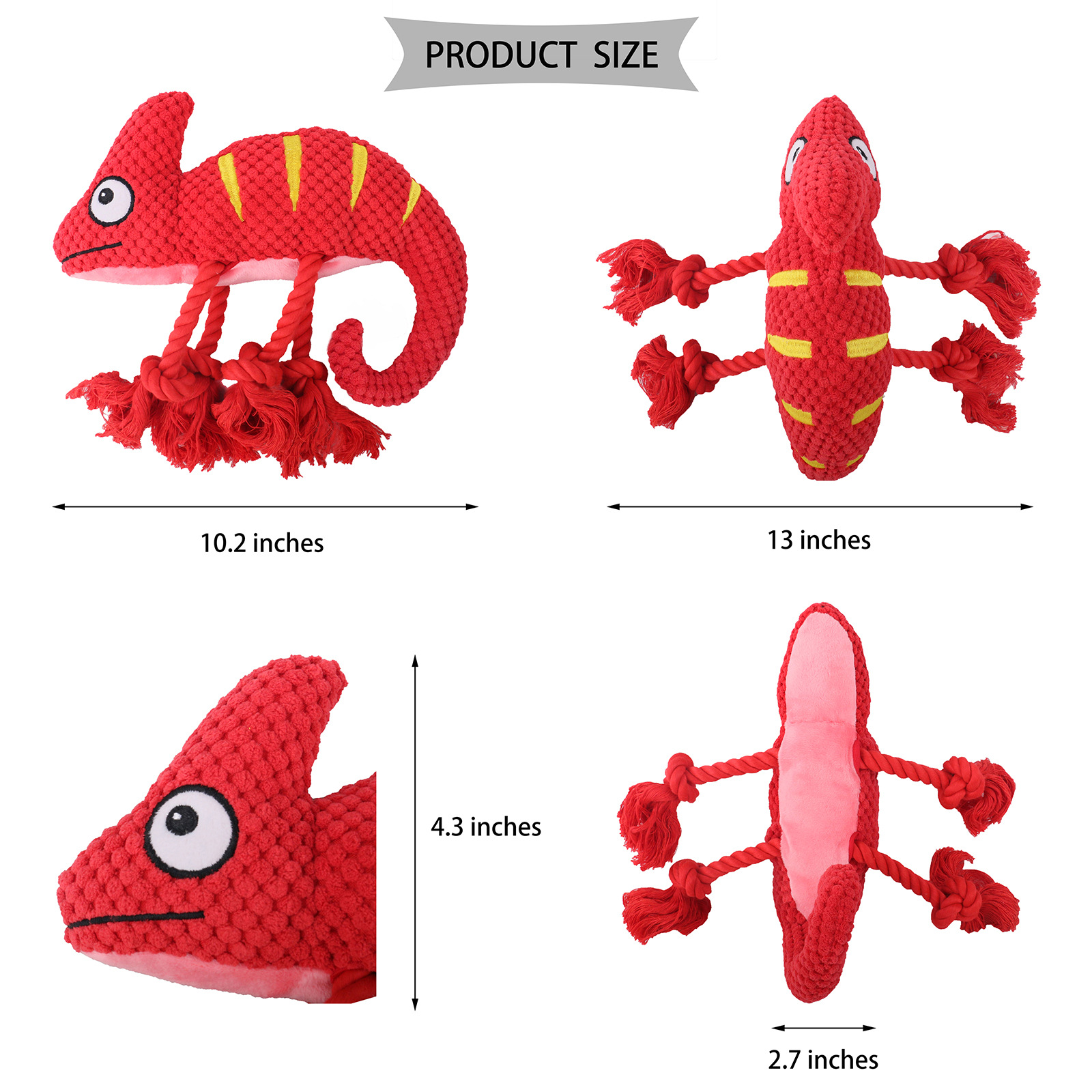 Interactive Plush Chameleon Dog Toy with Squeaker, Durable Pull-and-Tug Chew Toy for Dogs