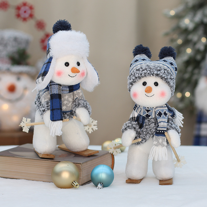 2024 New China Seasonal Supplier Plush Christmas Dolls Swing Toy Blue Christmas Snowman Toy Decorations Holiday Gift