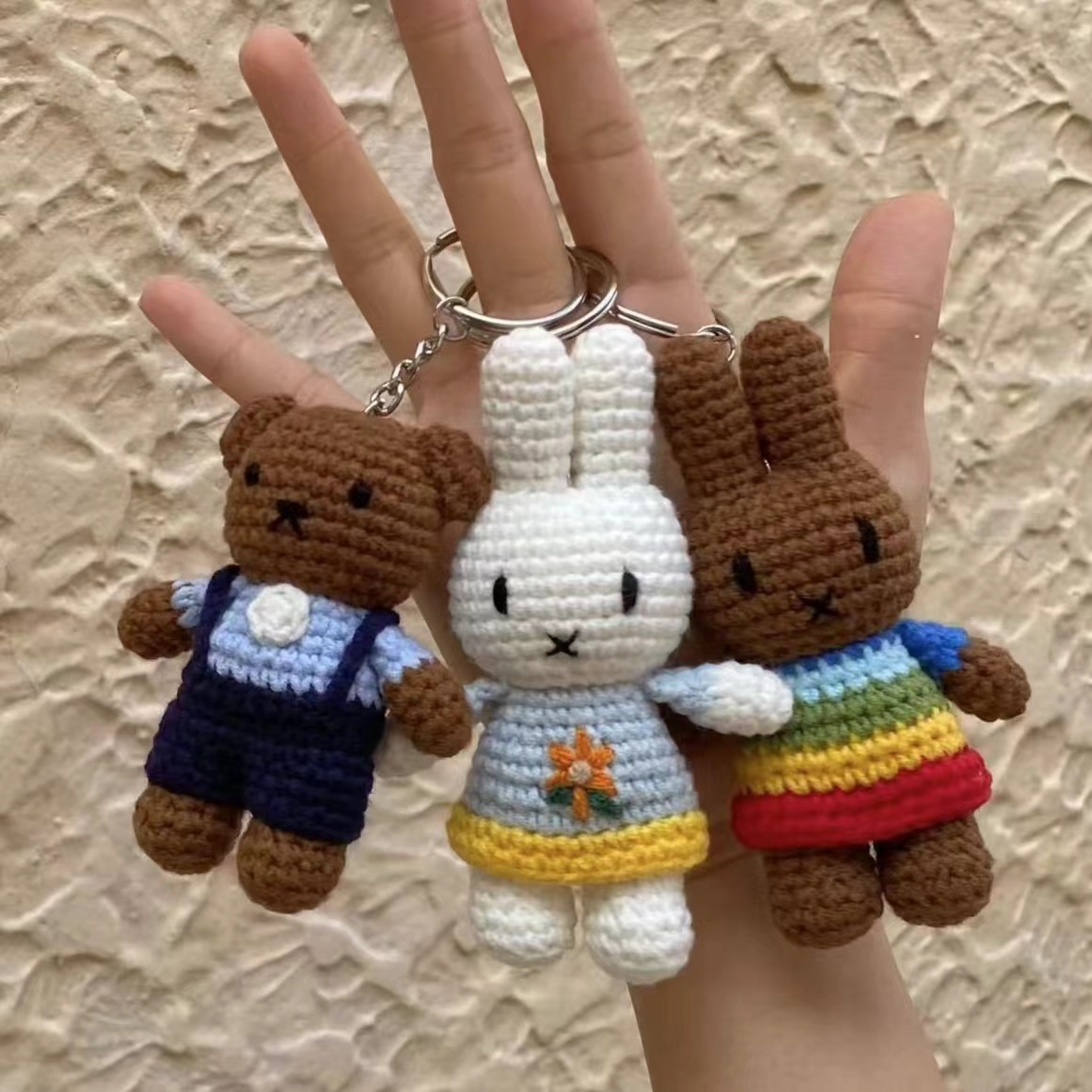 Keychain Plush Toys Rabbit and Bear Animal Kawaii Plush Anime Keychain Pendant Cute Cartoon Plush Keychain for Handbags and Car