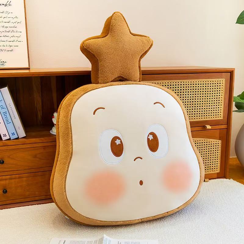 Cute Toast Bread Plush Pillow Toy Soft Star Topped Bread Stuffed Cushion Wholesale Cute Collectible Plush Doll KidsBirthday GIft