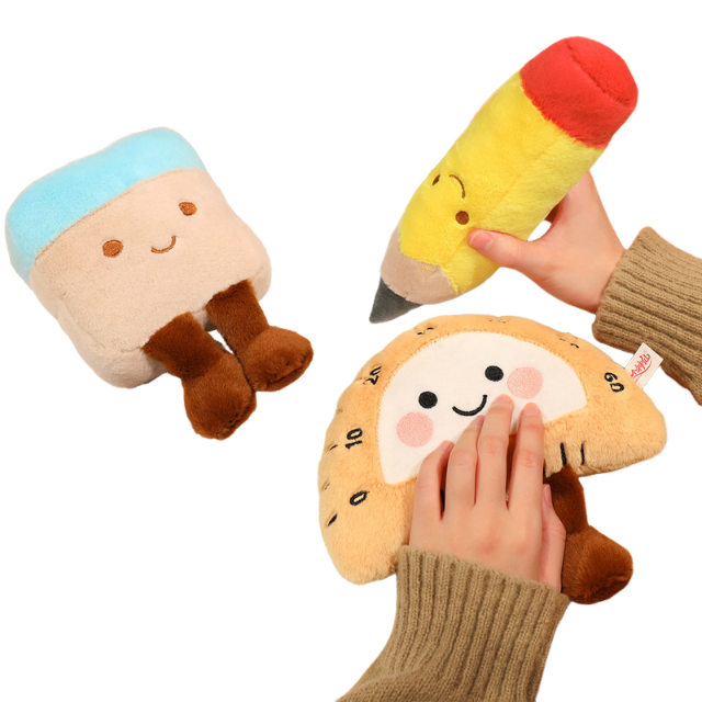 Creative Stationery Series Doll Plush Pencil Eraser Ruler Plush Toys Super Soft Stuffed Learning Keychains Toys for Kid's Gift