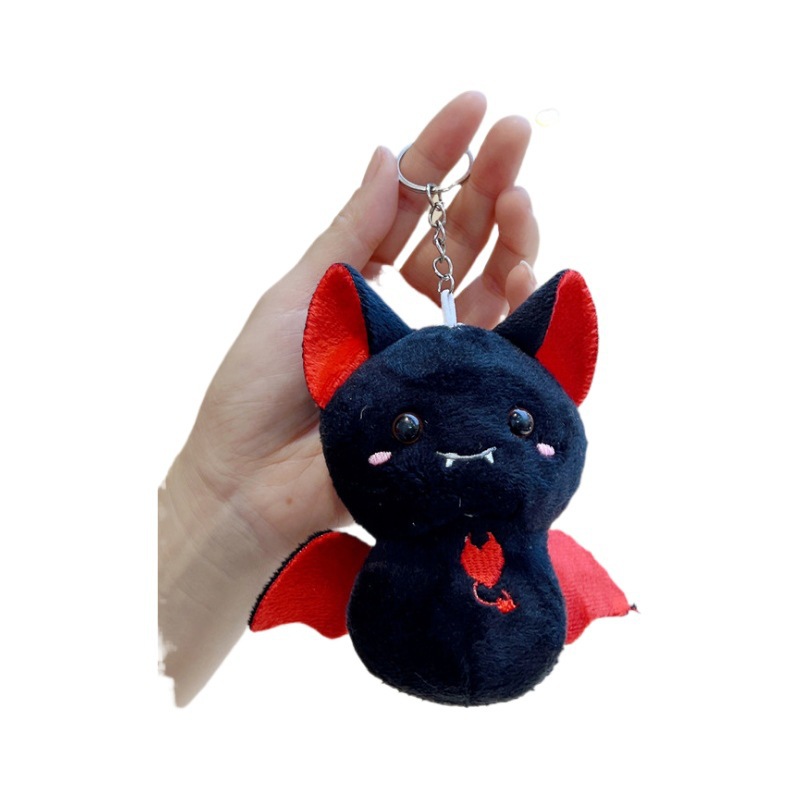 Fashion 12cm Cute Cartoon 3D Soft Plush Fur Bat Keychain Pendant Claw Machine Doll Plush Filling Animal Toy Halloween Gift