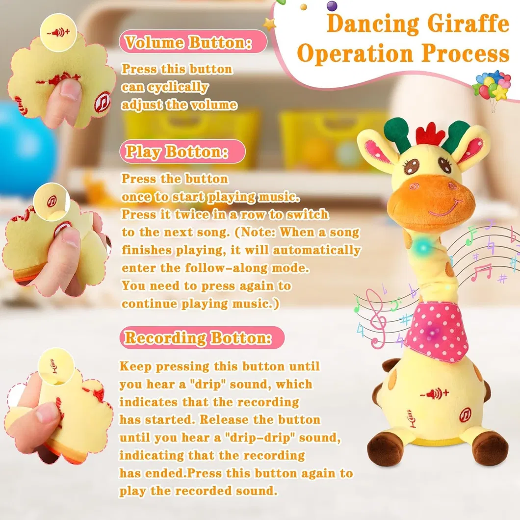 Repeating Talking Dancing Giraffe Light up Musical Plush Toy, Electric Swing Neck Glowing Giraffe Stuffed Doll for Infant Early Education