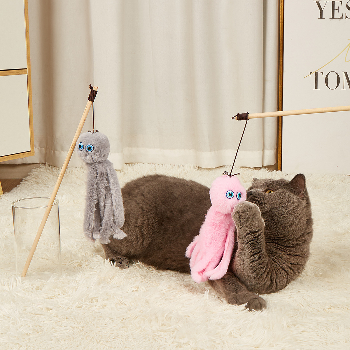 Fashion Lovely Octopus Cat Stick Wooden Pole Plush Simulation Octopus Doll Interactive Cat Toy
