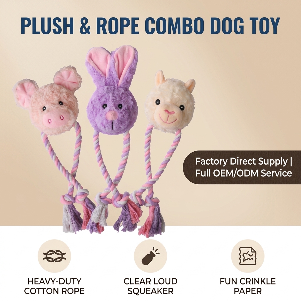 Dog Rope Toy Plush Squeaky Removable Cotton Rope Pets Chew Toys Rabbit OEM ODM Customization Manufacturer Bulk Wholesale