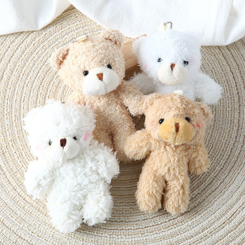 Factory Direct Pearl Velvet Bear Plush Toy Keychain Pendant Teddy Bear Conjoined Bear Doll With PP Cotton Filling 12cm