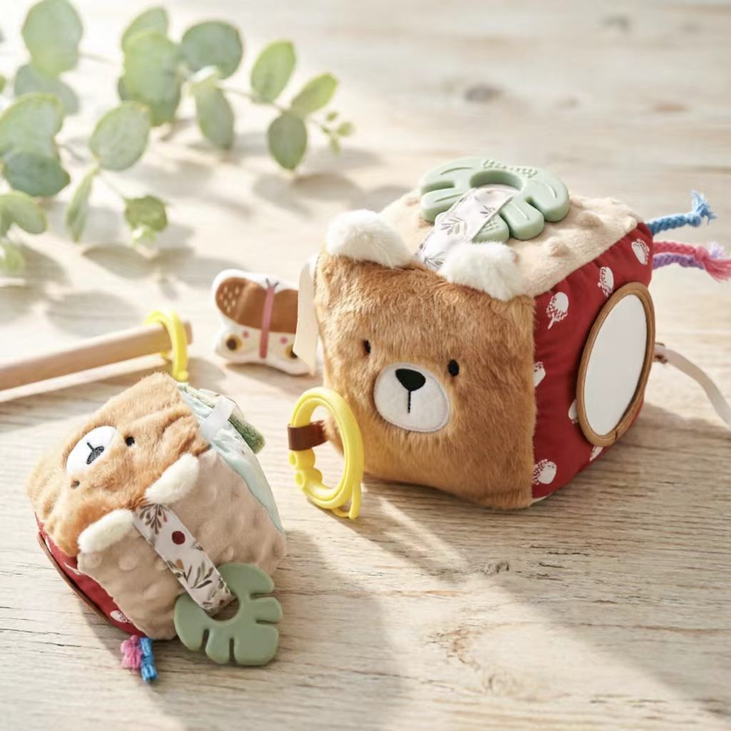 Plush Montessori Sensory PP Cotton Early Education Baby Toy Multi-in-One Cube with Rattle Bed Hanger Birthday Washed for Infants