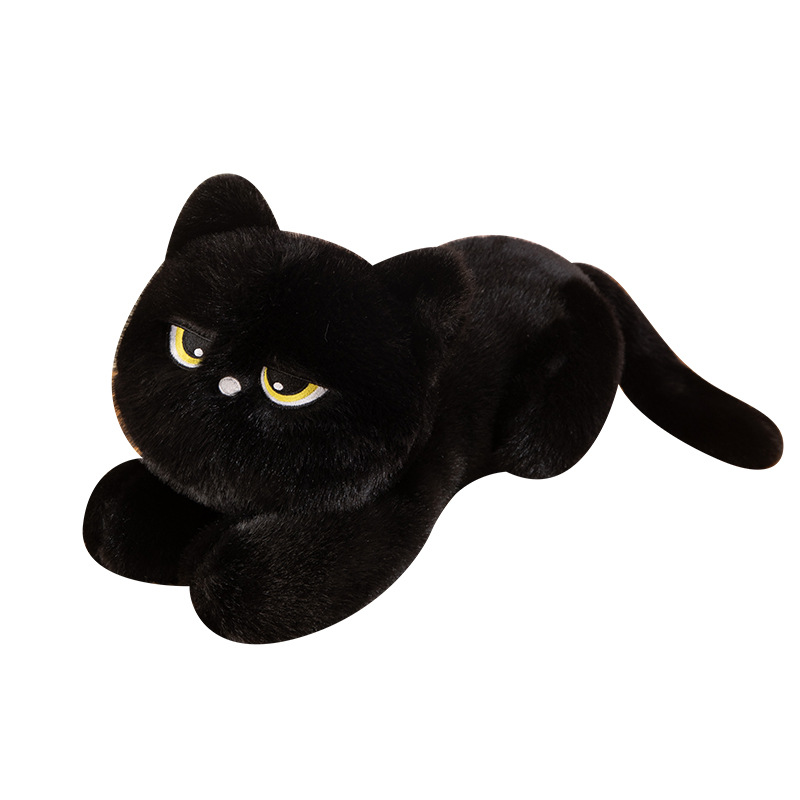Lying Black Cat PP Cotton Plush Ornament-Can Be Used As Doll Pillow Unisex Holiday Gift Long Decoration