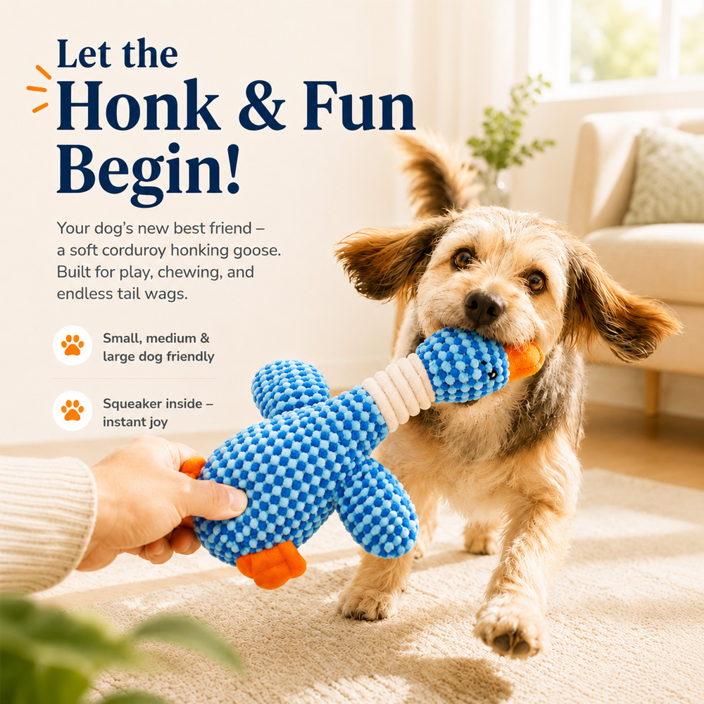 Soft Cuddle Goose Toy Indoor Solo Play Puppy Bite Toy Squeaky Plush Dog Toy Plush Goose Dog Toy
