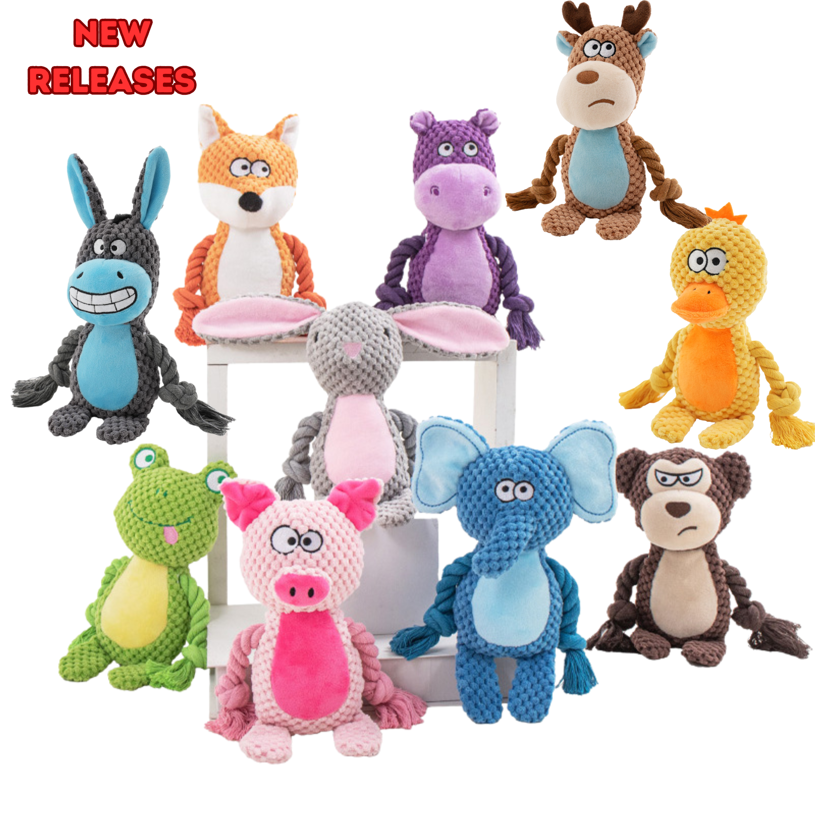 Retail Hot Sell New Pet Plush Sound Cotton Rope Toy Fox Frog Pig Dog Interactive Tug of War Training Pet Squeaky Plush Chew Toys