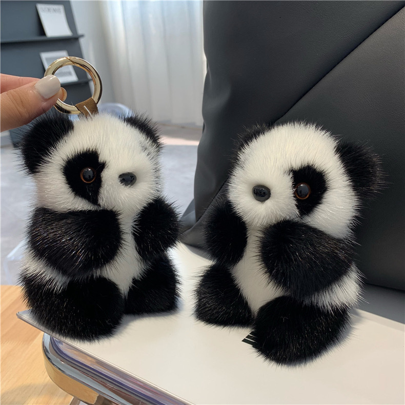 Wholesale 13/15cm Kawaii Panda Plush Keychains Toys Stuffed Animal Doll Faux Mink Fur Panda Bag Charm Doll Key Chain for Gifts