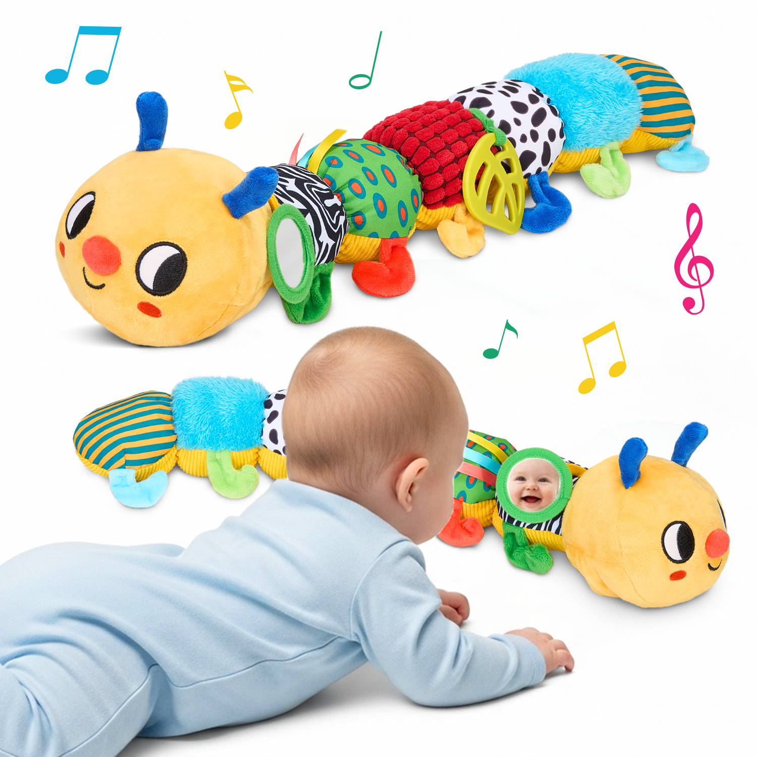 Joycat Educational Toys Cute Plush Insect Caterpillar Height Chart for Babies a Fun Toy for Grasping Pressing and Playing Music