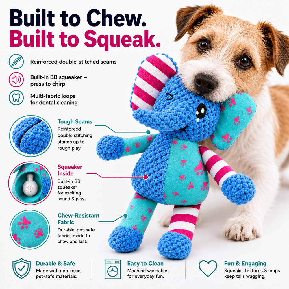 elephant squeaky dog toy showcase 3