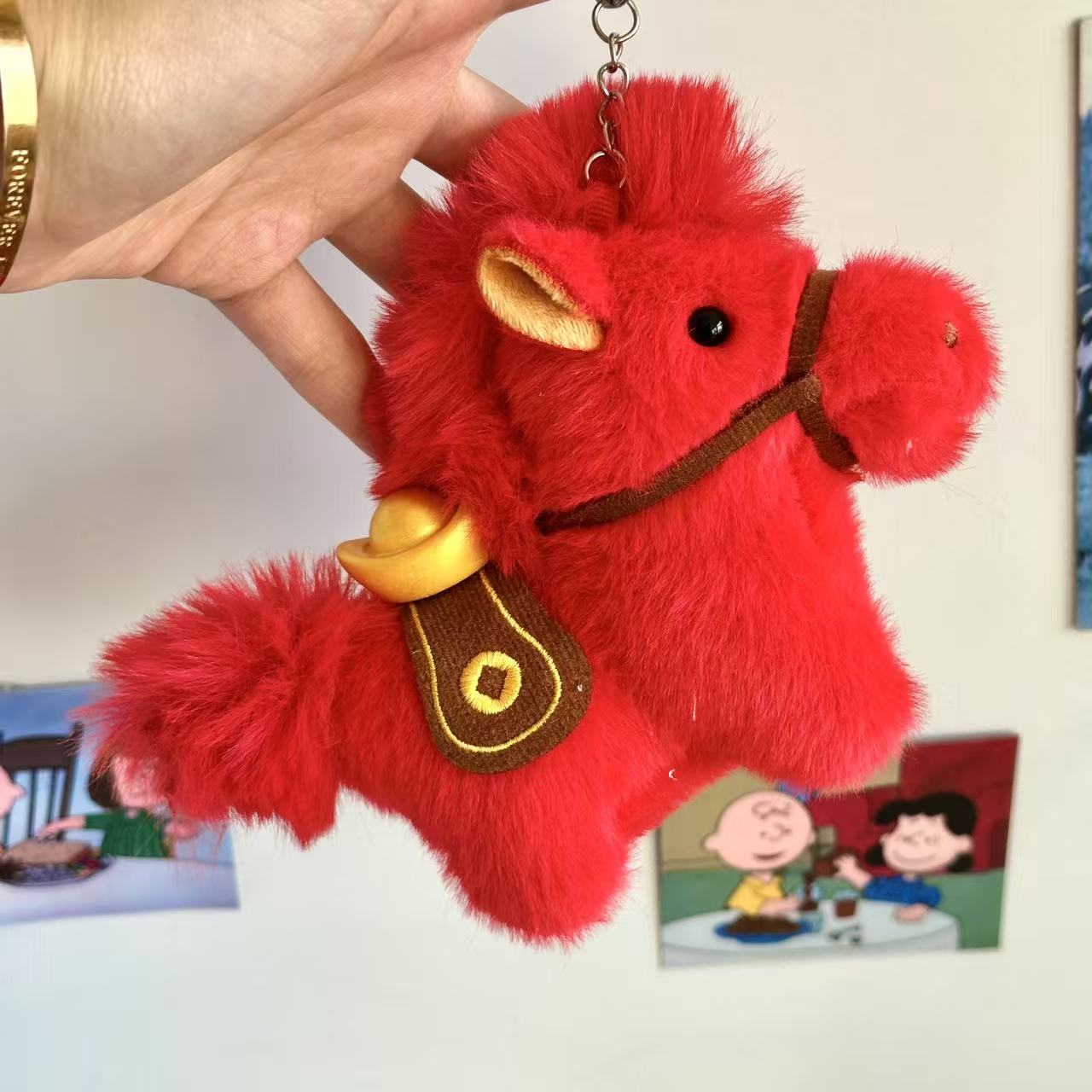 Cute Year of the Horse Plush Keychain Ingot Cartoon Bag Charm Soft Stuffed Toy Trendy New Year Gift Festival Decor Wholesale