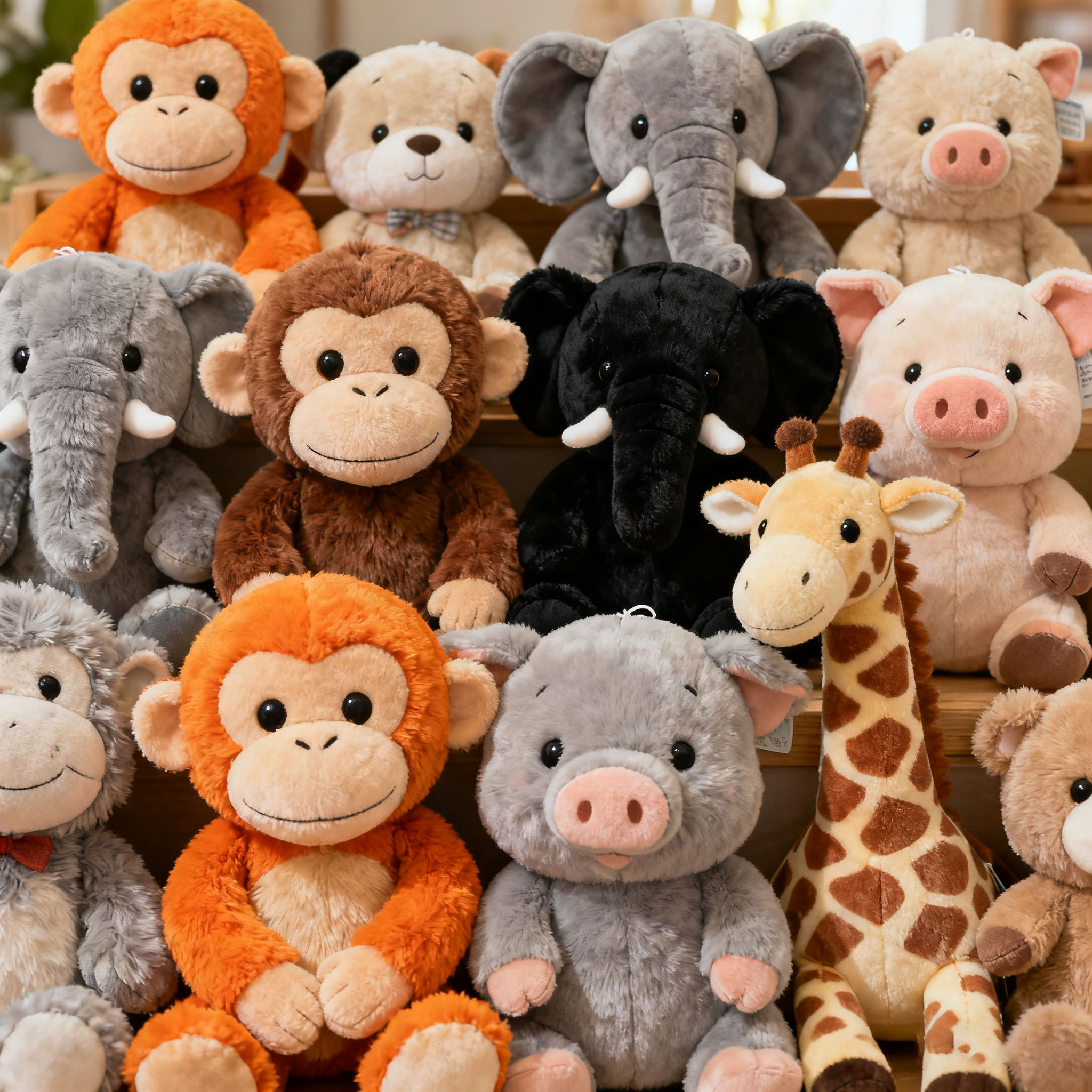 Custom Jungle Safari Stuffed Animal Plush Toys Set Soft Monkey Elephant Giraffe Collection for Kids Gift &amp; Room Decor