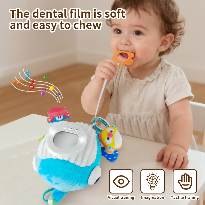 Aijh Musical Sensory Plush Whale Baby Comforter Toy Crib Car Seat Stroller Hanging Toy with Rattle Teether Mirror Toys