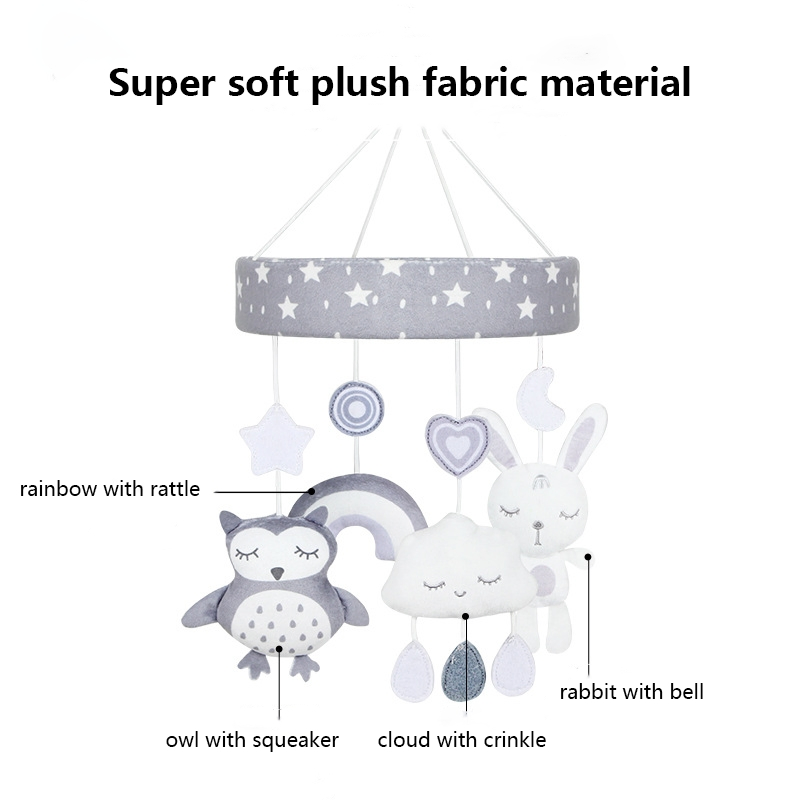 Sensory Development Rotating Arm and Detachable Plush Toys Musical Crib Mobile Toys