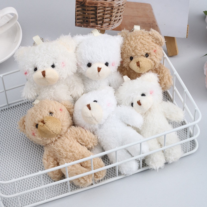Factory Direct Pearl Velvet Bear Plush Toy Keychain Pendant Teddy Bear Conjoined Bear Doll With PP Cotton Filling 12cm