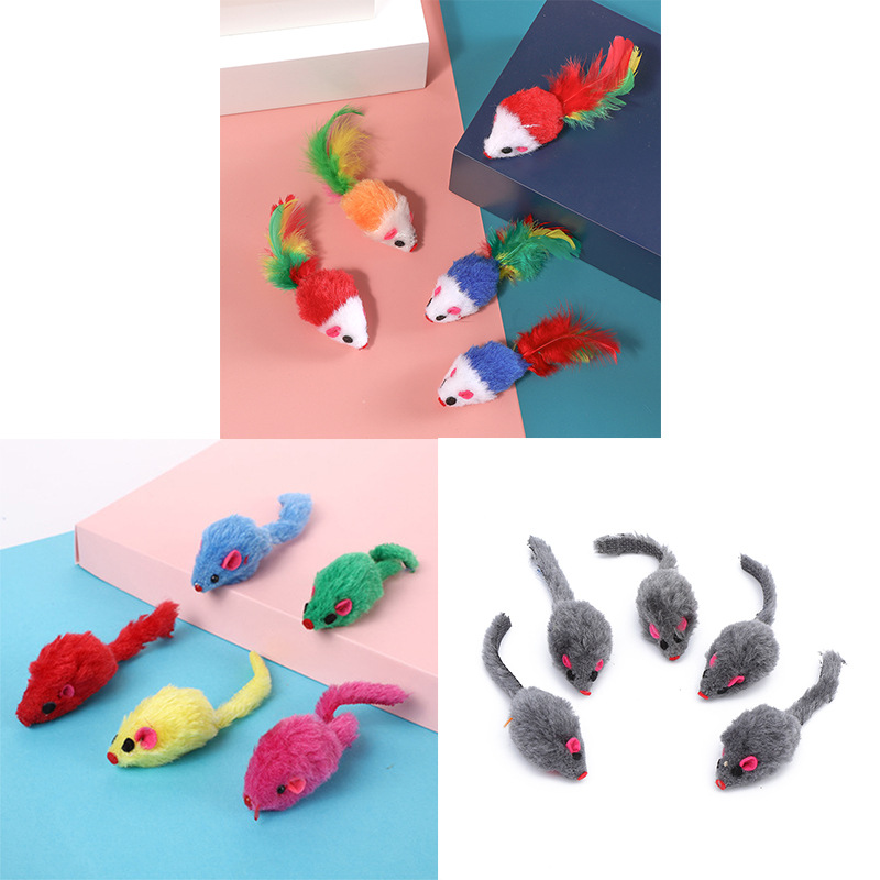 Realistic Modern Fashion Gray & Colorful Furry Plush Mouse Cat Toy-Interactive Exercise Toy