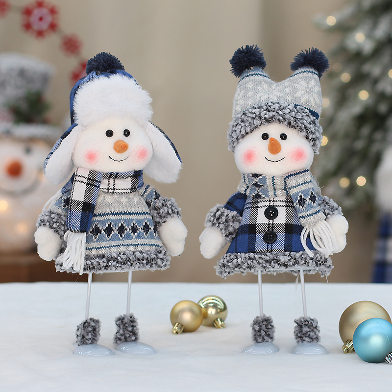 2024 New China Seasonal Supplier Plush Christmas Dolls Swing Toy Blue Christmas Snowman Toy Decorations Holiday Gift