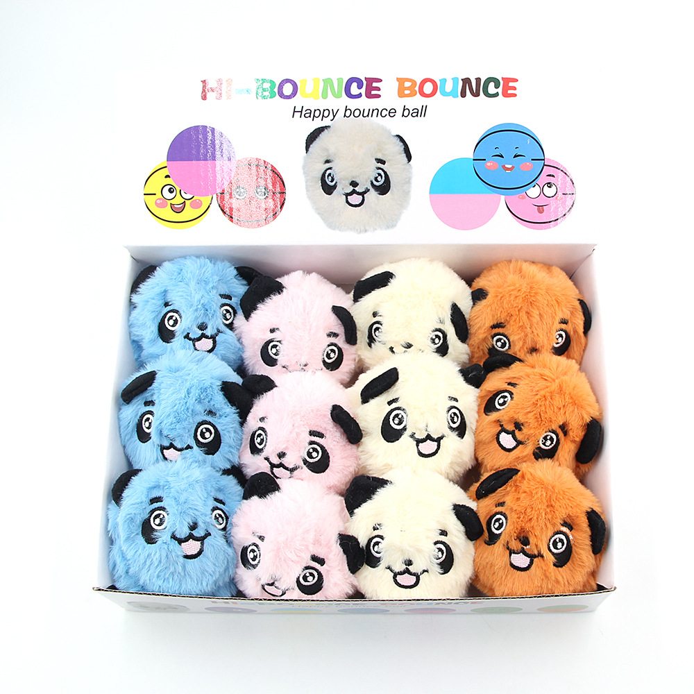 New Elastic Ball Plush Toy Cute Fun Panda Cartoon Bounce Jump Ball 0-10cm Color Box Packaging Wholesale
